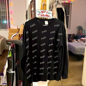 PINK Black ladies top in black with rhinestone designs on the front